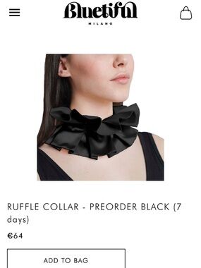 Black Ruffle Collar neck scarf satin bluetiful Milano